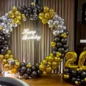 Elegant Golden Balloon Theme Ring Decoration for Birthday Celebration