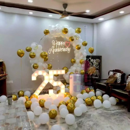 Elegant White and Golden Theme Anniversary Ring Decoration