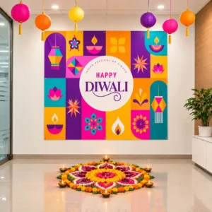 Simple Diwali Backdrop for Office Celebration